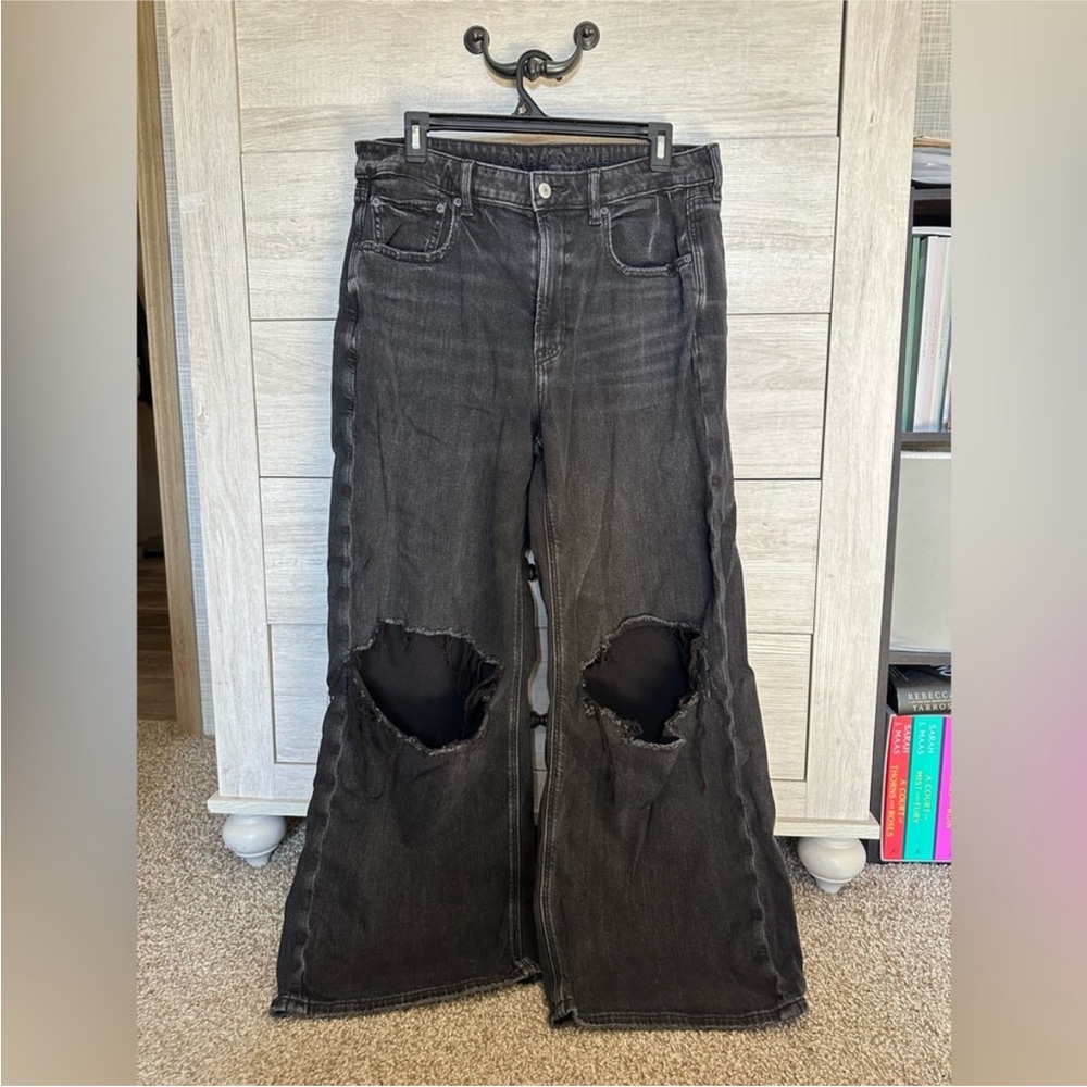 American Eagle Outfitters Dreamy Drape Stretch Black Wide Leg Jeans Size 12R